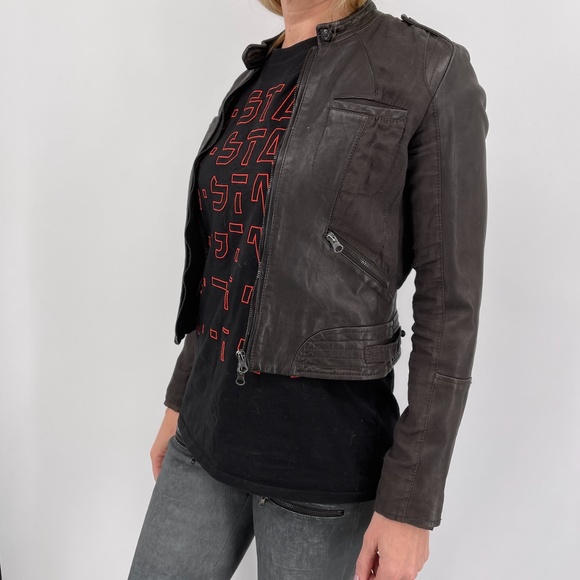 NWT TASHA TARNO Distressed real leather and fabric mixed media jacket - Picture 2 of 6